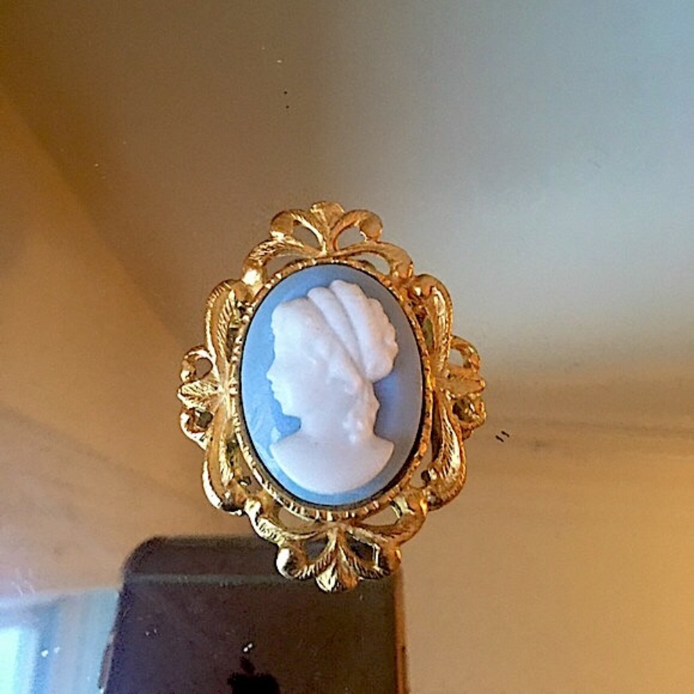 Blue & White Vintage Cameo Brooche
